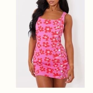 Pink Flower Denim Dress